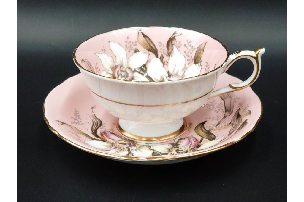 イギリス製　PARAGON(パラゴン)　ピンク　オーキッド(蘭)柄が上品なカップ&ソーサー　(R-087213)