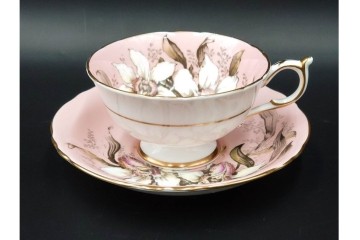 イギリス製　PARAGON(パラゴン)　ピンク　オーキッド(蘭)柄が上品なカップ&ソーサー　(R-087213)