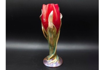 ハンガリー　Zsolnay(ジョルナイ)　エオシン釉?　高さ約28cm　チューリップの意匠が印象的な花瓶　(R-087216)