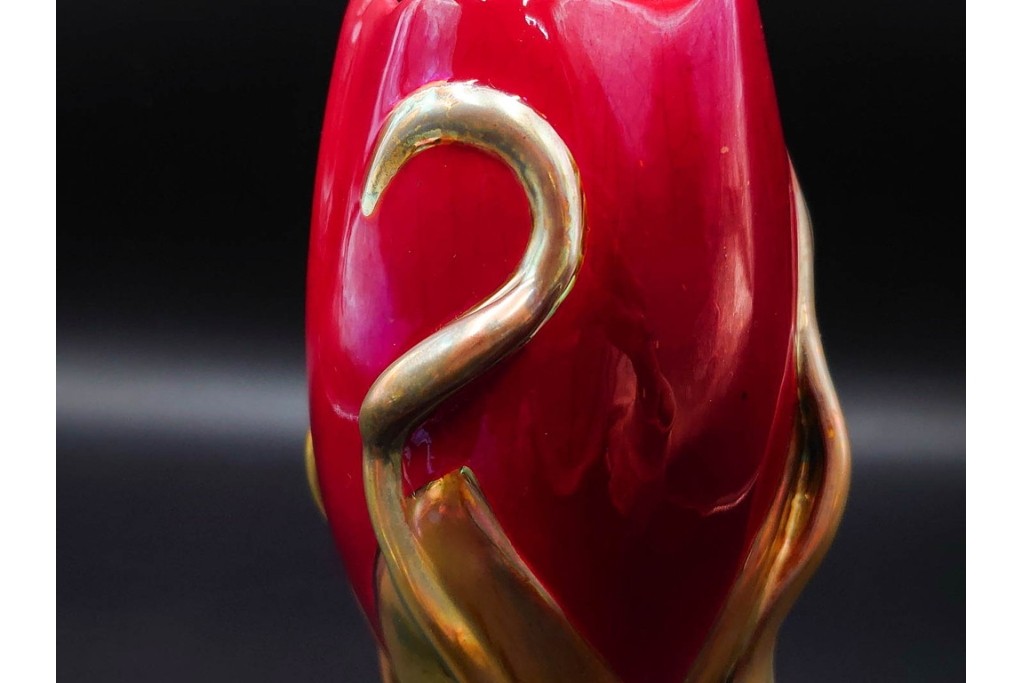 ハンガリー　Zsolnay(ジョルナイ)　エオシン釉?　高さ約28cm　チューリップの意匠が印象的な花瓶　(R-087216)