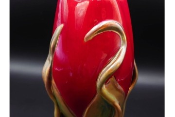 ハンガリー　Zsolnay(ジョルナイ)　エオシン釉?　高さ約28cm　チューリップの意匠が印象的な花瓶　(R-087216)