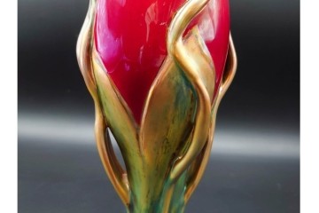 ハンガリー　Zsolnay(ジョルナイ)　エオシン釉?　高さ約28cm　チューリップの意匠が印象的な花瓶　(R-087216)