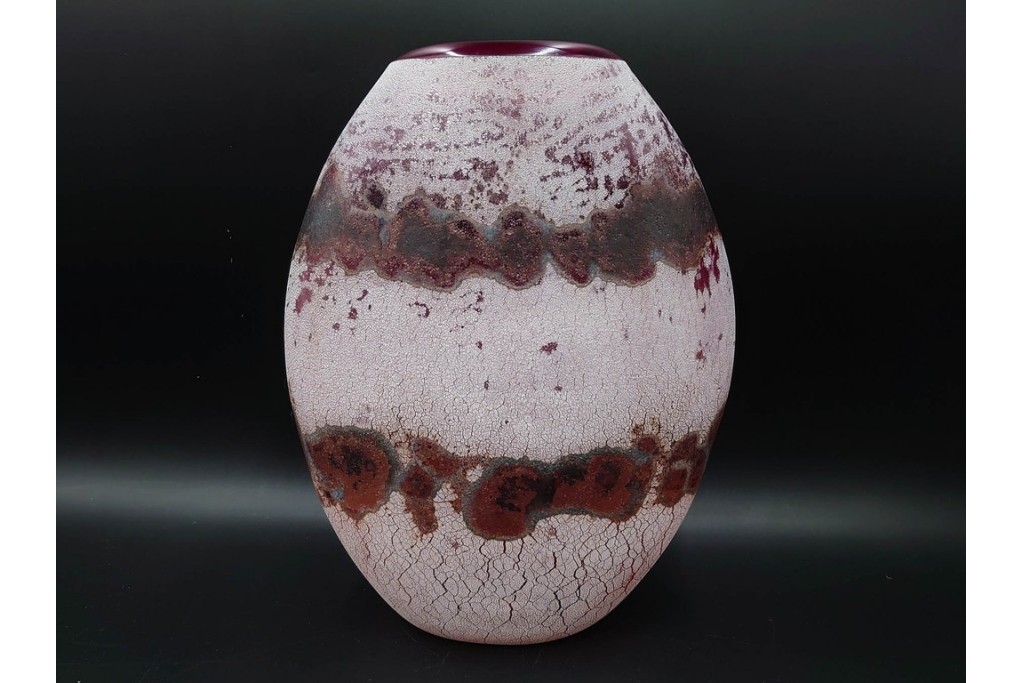 イタリア　アルフレッド・バルビーニ(BARBINI)　ムラノガラス(ムラーノガラス)　高さ約33cm　端正な雰囲気の花瓶　(R-087219)