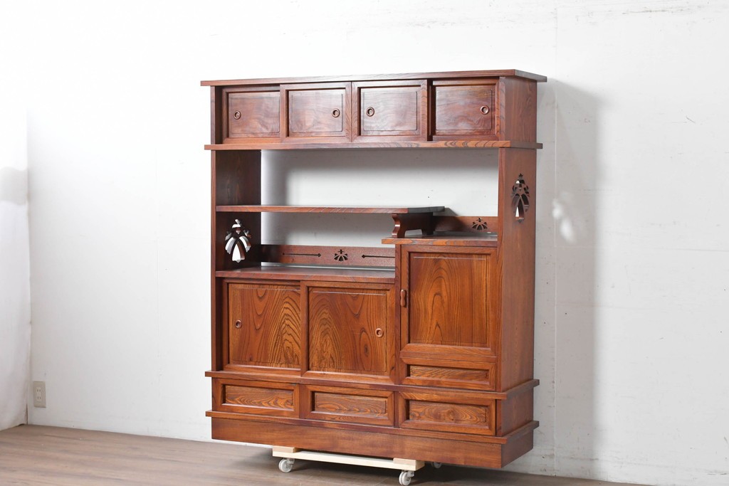 中古　美品　松本伝統指物工芸家具「穂高」　高級感漂う重厚なつくりの茶棚　定価約100万円以上　(R-087225)