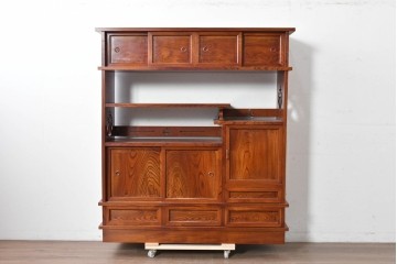 中古　美品　松本伝統指物工芸家具「穂高」　高級感漂う重厚なつくりの茶棚　定価約100万円以上　(R-087225)