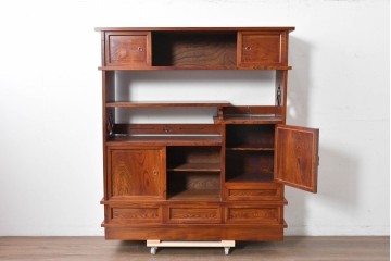 中古　美品　松本伝統指物工芸家具「穂高」　高級感漂う重厚なつくりの茶棚　定価約100万円以上　(R-087225)