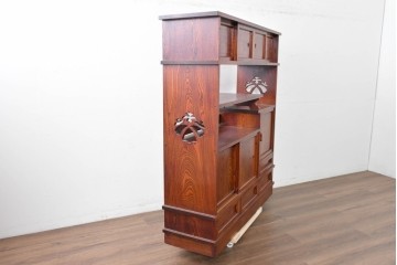 中古　美品　松本伝統指物工芸家具「穂高」　高級感漂う重厚なつくりの茶棚　定価約100万円以上　(R-087225)