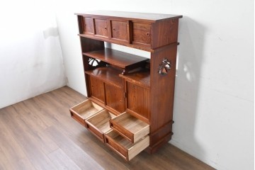 中古　美品　松本伝統指物工芸家具「穂高」　高級感漂う重厚なつくりの茶棚　定価約100万円以上　(R-087225)