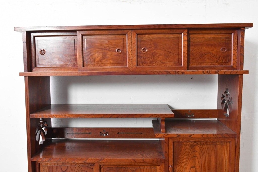 中古　美品　松本伝統指物工芸家具「穂高」　高級感漂う重厚なつくりの茶棚　定価約100万円以上　(R-087225)