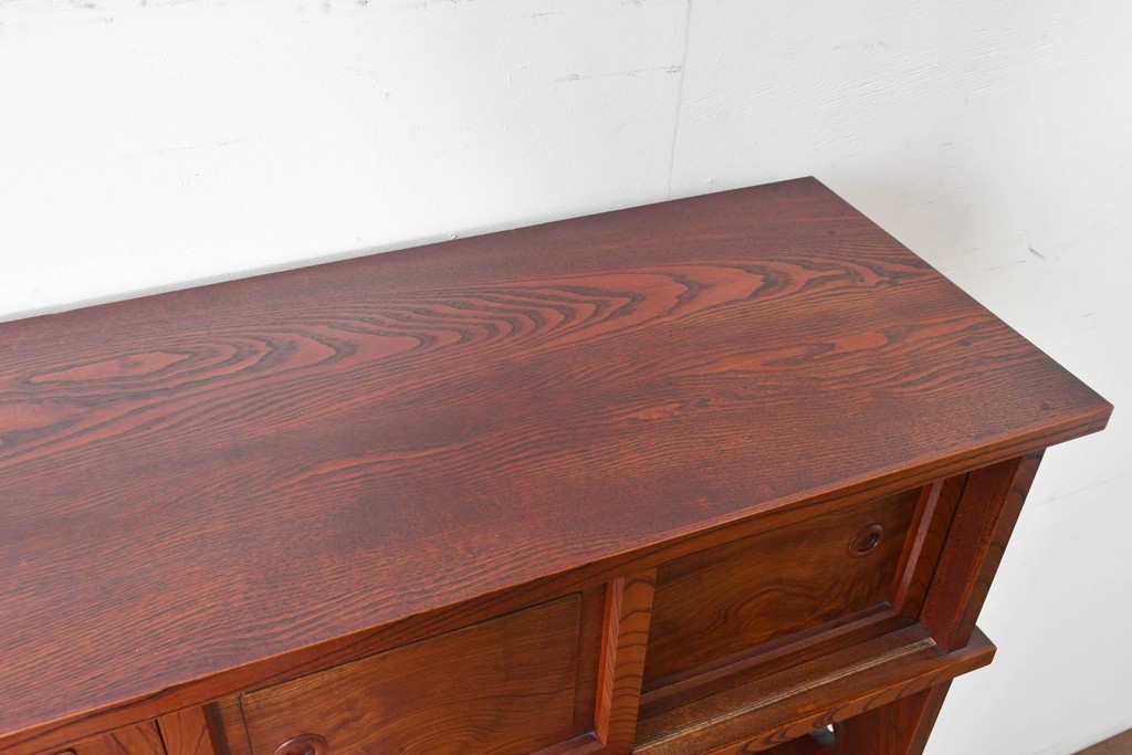 中古　美品　松本伝統指物工芸家具「穂高」　高級感漂う重厚なつくりの茶棚　定価約100万円以上　(R-087225)