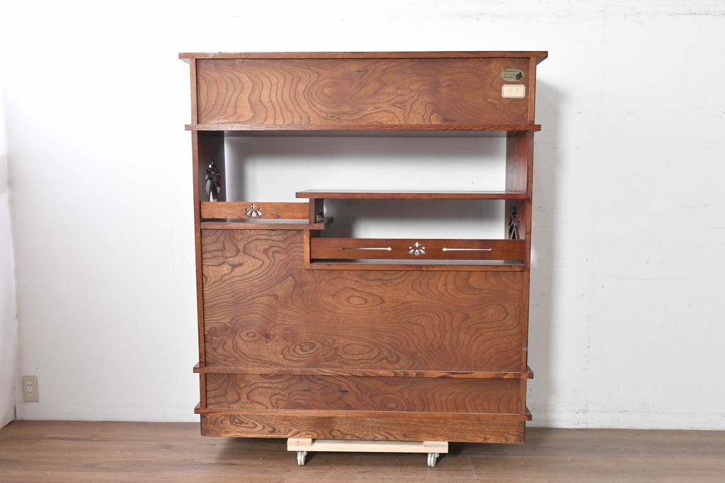 中古　美品　松本伝統指物工芸家具「穂高」　高級感漂う重厚なつくりの茶棚　定価約100万円以上　(R-087225)