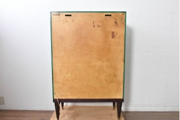 中古　美品　希少!!　アルド・トゥーラ(ALDO TURA)　仔山羊革(ゴートスキン)張りの照明付きミラーバックキャビネット　(R-087227)