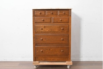 中古　美品　三越家具(現カントリーハウス)　Brugge(ブルージュ)　楢(ナラ)材　天板大理石　上品な大理石天板のクラシックチェスト　(R-087233)