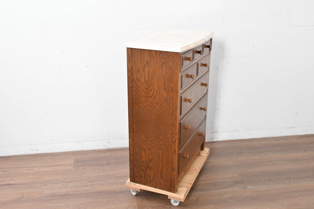 中古　美品　三越家具(現カントリーハウス)　Brugge(ブルージュ)　楢(ナラ)材　天板大理石　上品な大理石天板のクラシックチェスト　(R-087233)