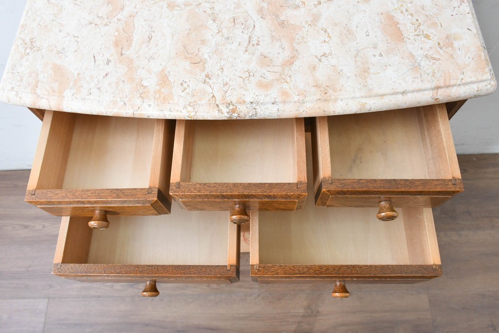 中古　美品　三越家具(現カントリーハウス)　Brugge(ブルージュ)　楢(ナラ)材　天板大理石　上品な大理石天板のクラシックチェスト　(R-087233)