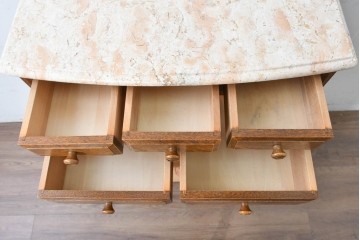 中古　美品　三越家具(現カントリーハウス)　Brugge(ブルージュ)　楢(ナラ)材　天板大理石　上品な大理石天板のクラシックチェスト　(R-087233)