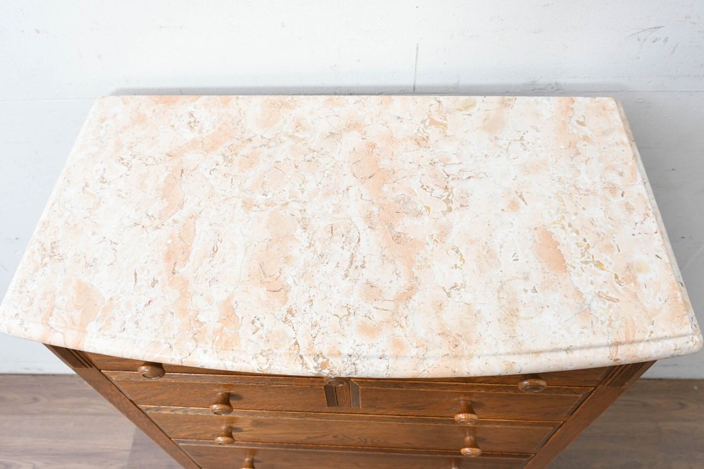 中古　美品　三越家具(現カントリーハウス)　Brugge(ブルージュ)　楢(ナラ)材　天板大理石　上品な大理石天板のクラシックチェスト　(R-087233)