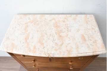 中古　美品　三越家具(現カントリーハウス)　Brugge(ブルージュ)　楢(ナラ)材　天板大理石　上品な大理石天板のクラシックチェスト　(R-087233)