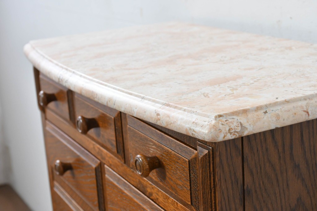 中古　美品　三越家具(現カントリーハウス)　Brugge(ブルージュ)　楢(ナラ)材　天板大理石　上品な大理石天板のクラシックチェスト　(R-087233)