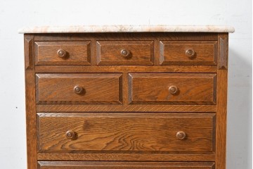 中古　美品　三越家具(現カントリーハウス)　Brugge(ブルージュ)　楢(ナラ)材　天板大理石　上品な大理石天板のクラシックチェスト　(R-087233)