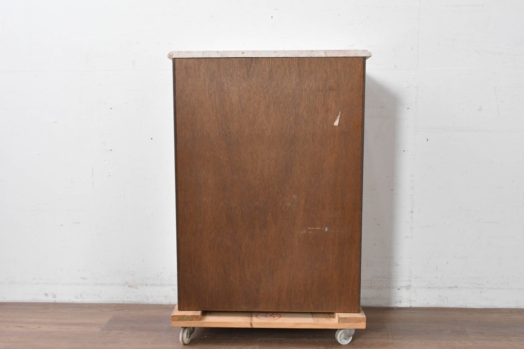 中古　美品　三越家具(現カントリーハウス)　Brugge(ブルージュ)　楢(ナラ)材　天板大理石　上品な大理石天板のクラシックチェスト　(R-087233)