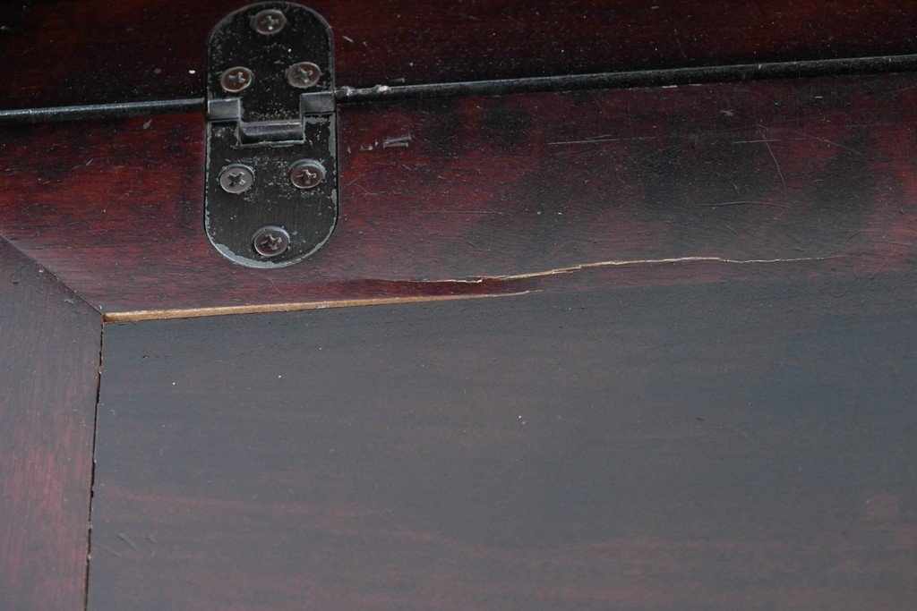 中古　国産職人手作り　深みのある赤褐色の木色が美しいライティングビューロー (R-087236)