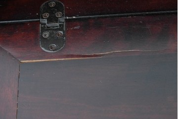 中古　国産職人手作り　深みのある赤褐色の木色が美しいライティングビューロー (R-087236)