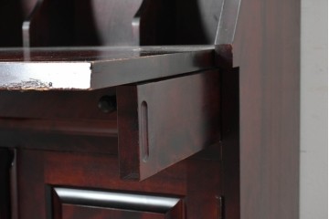 中古　国産職人手作り　深みのある赤褐色の木色が美しいライティングビューロー (R-087236)