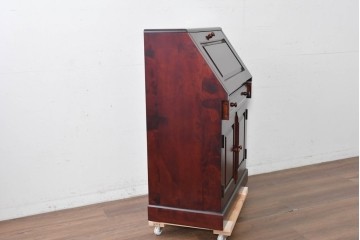 中古　国産職人手作り　深みのある赤褐色の木色が美しいライティングビューロー (R-087236)