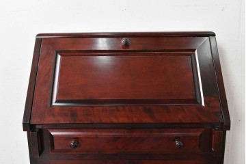 中古　国産職人手作り　深みのある赤褐色の木色が美しいライティングビューロー (R-087236)