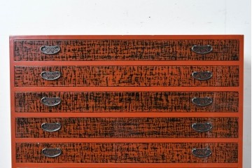 中古　美品　加茂桐箪笥　総漆塗り(朱塗り・根来風漆塗り)の雅な衣装箪笥　定価約150万円　(R-087242)