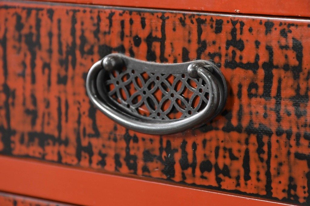 中古　美品　加茂桐箪笥　総漆塗り(朱塗り・根来風漆塗り)の雅な衣装箪笥　定価約150万円　(R-087242)