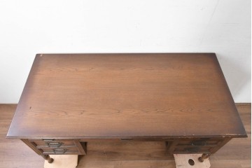 和製ヴィンテージ　国産　ナラ材　収納力に優れた使い勝手の良い両袖デスク　(R-087246)