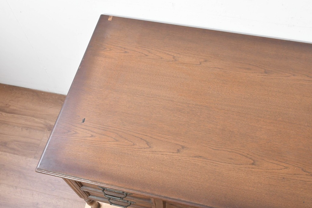 和製ヴィンテージ　国産　ナラ材　収納力に優れた使い勝手の良い両袖デスク　(R-087246)