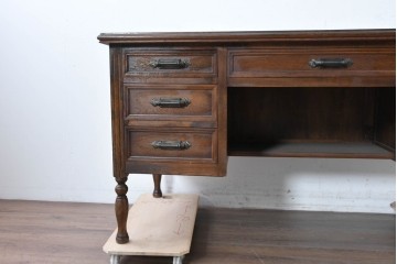 和製ヴィンテージ　国産　ナラ材　収納力に優れた使い勝手の良い両袖デスク　(R-087246)