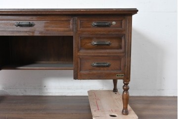 和製ヴィンテージ　国産　ナラ材　収納力に優れた使い勝手の良い両袖デスク　(R-087246)