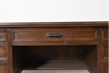 和製ヴィンテージ　国産　ナラ材　収納力に優れた使い勝手の良い両袖デスク　(R-087246)