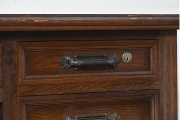 和製ヴィンテージ　国産　ナラ材　収納力に優れた使い勝手の良い両袖デスク　(R-087246)