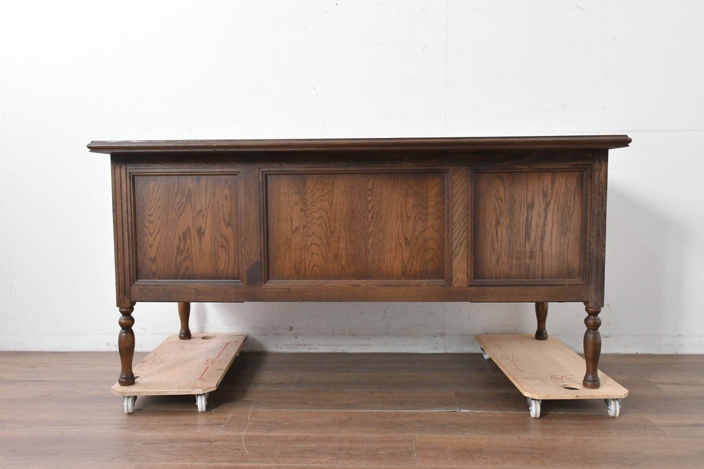 和製ヴィンテージ　国産　ナラ材　収納力に優れた使い勝手の良い両袖デスク　(R-087246)