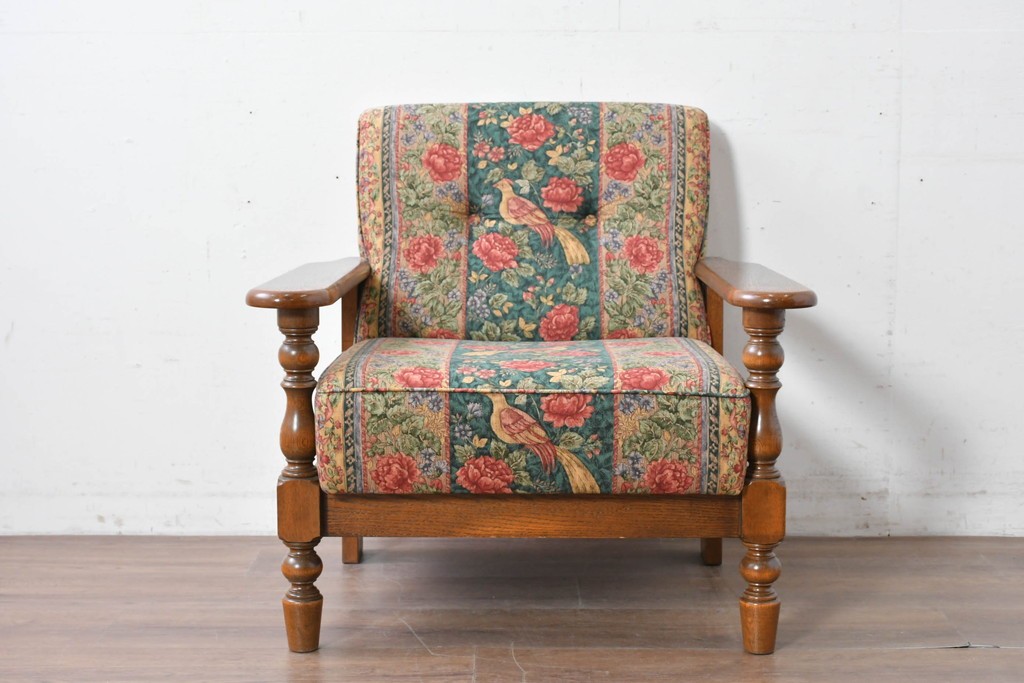 中古　カントリーハウス　Brugge(ブルージュ)　優雅な花鳥柄の一人掛けソファ　定価約19万円　(R-087255)