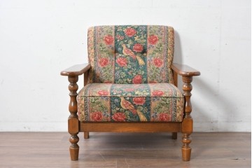 中古　カントリーハウス　Brugge(ブルージュ)　優雅な花鳥柄の一人掛けソファ　定価約19万円　(R-087255)