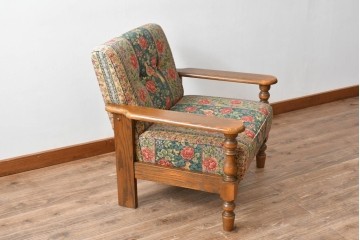 中古　三越家具　COUNTRY HOUSE(カントリーハウス)　Brugge(ブルージュ)　優雅な花鳥柄の一人掛けソファ　定価約19万円　(R-087255)