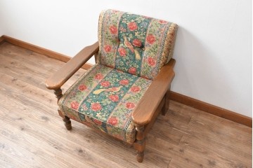 中古　三越家具　COUNTRY HOUSE(カントリーハウス)　Brugge(ブルージュ)　優雅な花鳥柄の一人掛けソファ　定価約19万円　(R-087255)