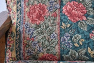 中古　三越家具　COUNTRY HOUSE(カントリーハウス)　Brugge(ブルージュ)　優雅な花鳥柄の一人掛けソファ　定価約19万円　(R-087255)