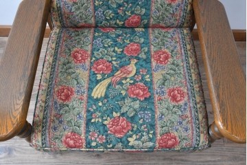 中古　三越家具　COUNTRY HOUSE(カントリーハウス)　Brugge(ブルージュ)　優雅な花鳥柄の一人掛けソファ　定価約19万円　(R-087255)