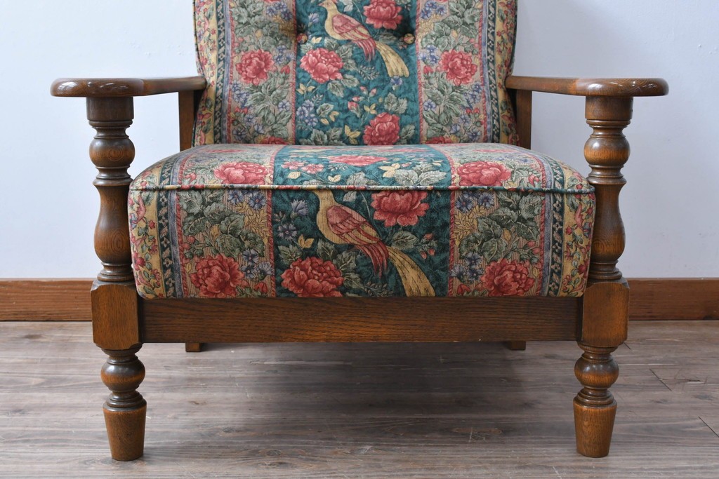中古　三越家具　COUNTRY HOUSE(カントリーハウス)　Brugge(ブルージュ)　優雅な花鳥柄の一人掛けソファ　定価約19万円　(R-087255)