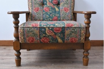 中古　三越家具　COUNTRY HOUSE(カントリーハウス)　Brugge(ブルージュ)　優雅な花鳥柄の一人掛けソファ　定価約19万円　(R-087255)