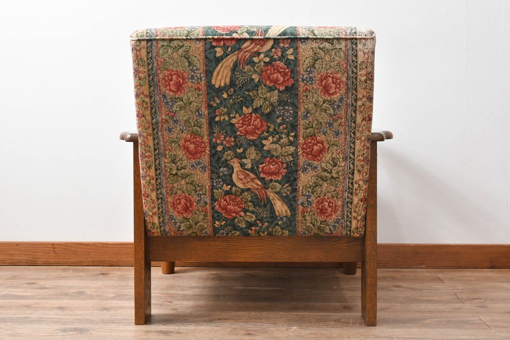 中古　三越家具　COUNTRY HOUSE(カントリーハウス)　Brugge(ブルージュ)　優雅な花鳥柄の一人掛けソファ　定価約19万円　(R-087255)