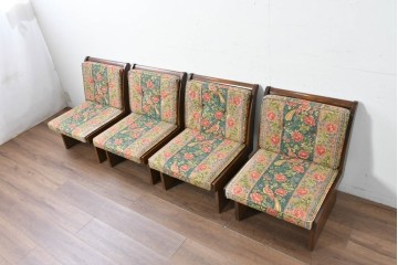 中古　カントリーハウス　Brugge(ブルージュ)　華やかな花鳥柄のラウンジチェア4脚　セット定価約41万円　(R-087256)