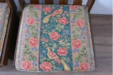 中古　カントリーハウス　Brugge(ブルージュ)　華やかな花鳥柄のラウンジチェア4脚　セット定価約41万円　(R-087256)